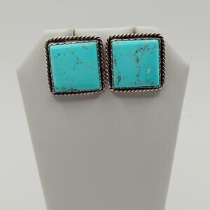 Joan Slifka Square Turquoise and Sterling Silver Post Back Earrings